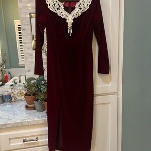Vintage Jessica McClintock Burgendy Velvet Holiday Dress 6